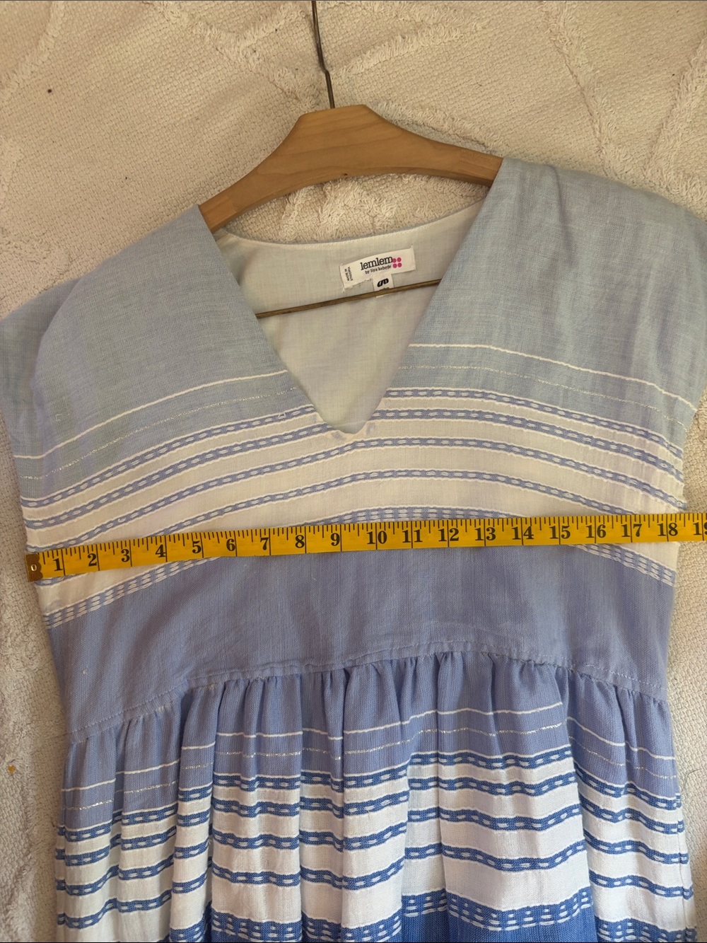 Lemlem Eshal Mini Dress Tiered Striped Blue White Raw Hem medium - small defect - Picture 11 of 11